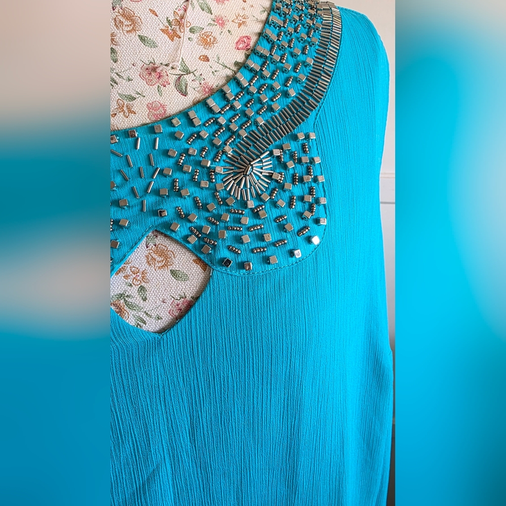 Elegant Turquoise Embellished Dress Size 16W - Picture 5 of 9